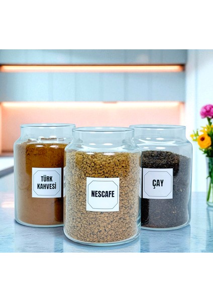 3'lü Ahşap Top Kapaklı Cam Türk Kahvesi Çay Hazır Kahve Saklama Kavanozu Seti 800 ml Etiket Hediyeli fırsatları