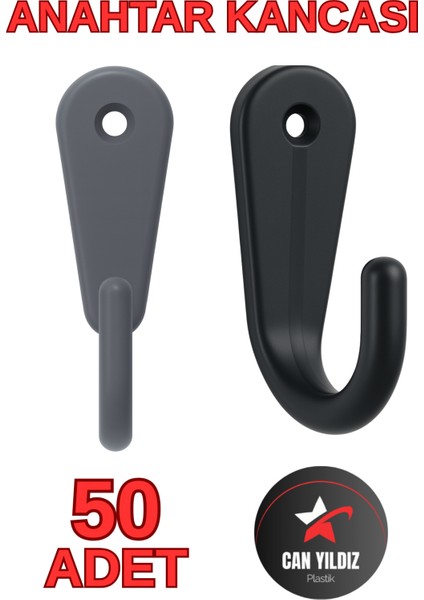 50 Adet Siyah Plastik Anahtar Kancası Anahtarlık Kanca