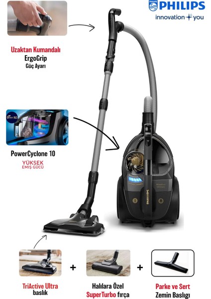 Marathon Ultimate Toz Torbasız Elektrikli Süpürge | Sessiz Çalışma | Yüksek Emiş Gücü ve Hepa Filtre+ Turbo Halı Döver Başlık+ Mutfak Tartısı