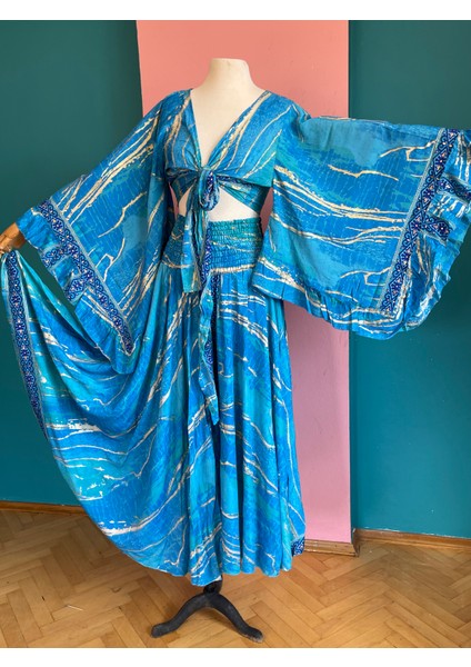 Ipek Yaldızlı Palazzo Pantolon & Bağlamalı Üst Takım – Bohem Şık Tasarım indirimleri