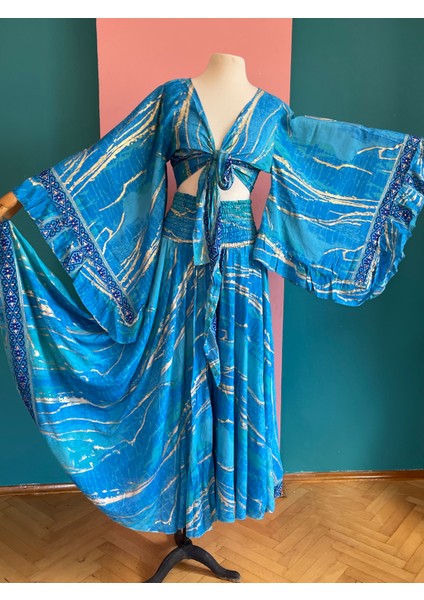 Ipek Yaldızlı Palazzo Pantolon & Bağlamalı Üst Takım – Bohem Şık Tasarım