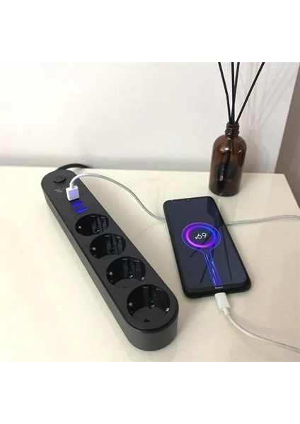 4lü Siyah Anahtarlı 3 USB Li Akım Korumalı Topraklı Çocuk Korumalı Grup Priz 2 Metre fiyatları