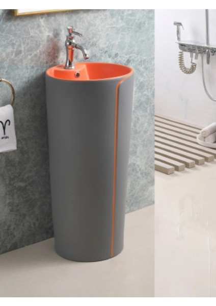 Mono Blok Ayaklı Kolon Yuvarlak Seramik Lavabo