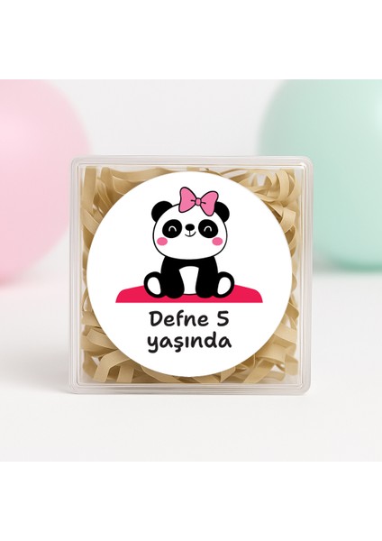Kişiye Özel Temalı Pembe Panda Doğum Günü Temalı Baskılı Yapışkanlı Etiket 4 cm Yuvarlak 24 Adet