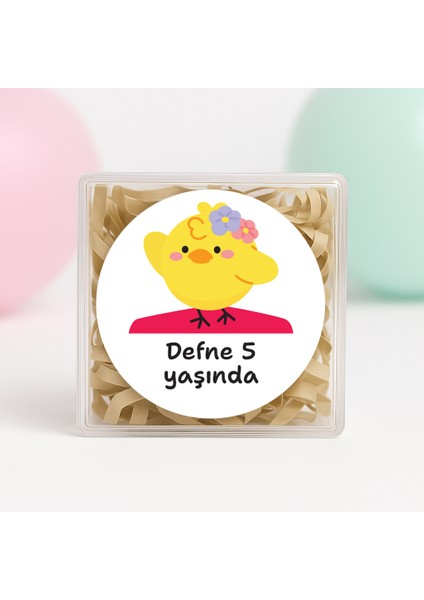 Kişiye Özel Sarı Civciv Temalı Doğum Günü Temalı Baskılı Yapışkanlı Etiket 4 cm Yuvarlak 24 Adet
