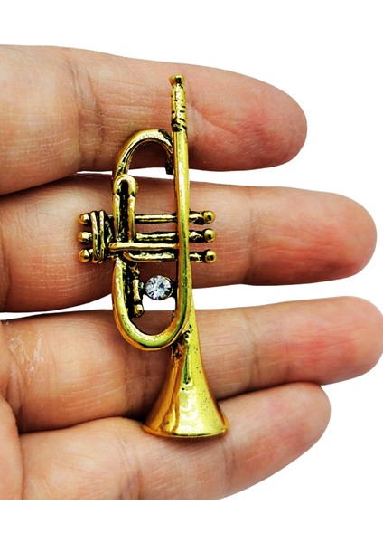 Trompet Broş – Müzisyen Takı, Enstrüman Temalı Nostaljik Aksesuar Broş