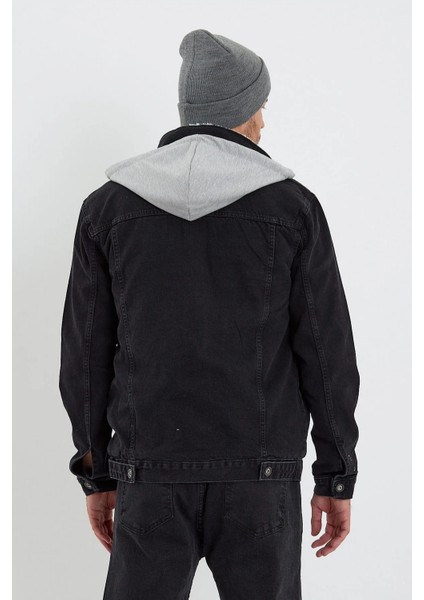 Erkek Kürklü Oversize Siyah Kapşonlu Kot Mont modelleri