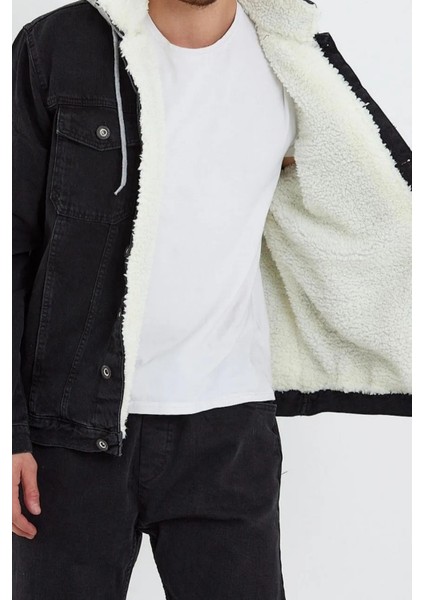 Erkek Kürklü Oversize Siyah Kapşonlu Kot Mont indirimleri