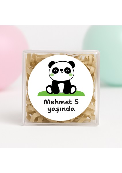 Kişiye Özel Panda Temalı Doğum Günü Temalı Baskılı Yapışkanlı Etiket 4 cm Yuvarlak 24 Adet