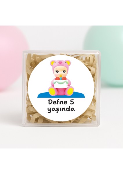 Kişiye Özel Sonny Angel Temalı Doğum Günü Temalı Baskılı Yapışkanlı Etiket 4 cm Yuvarlak 24 Adet