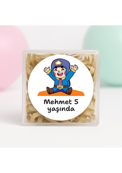 Kişiye Özel Brawl Stars Temalı Doğum Günü Temalı Baskılı Yapışkanlı Etiket 4 cm Yuvarlak 24 Adet