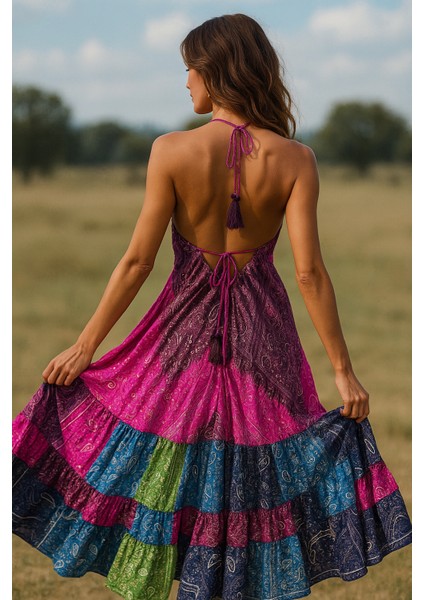 Ipek Kumaş Etnik Maxi Elbise (Sırt Dekolteli) fiyatları