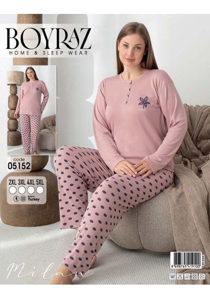 Kadın Pamuk'lu Düğme Yaka Raporlu Interlok Kışlık Battal Pijama Takımı 05152 - 1 Adet modelleri