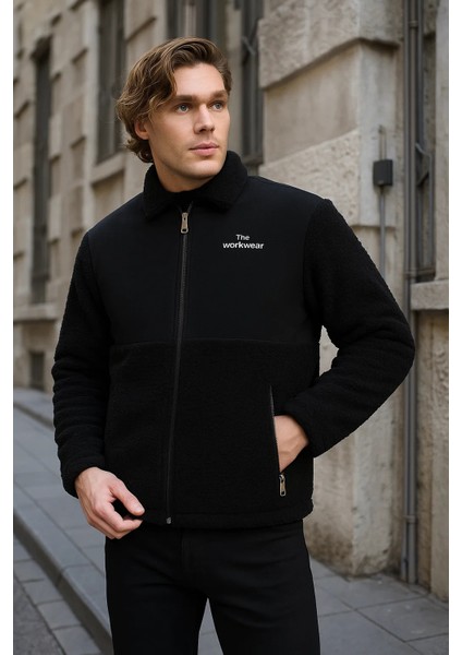 Erkek Kürklü Kışlık Siyah Salaş Peluş Ceket modelleri