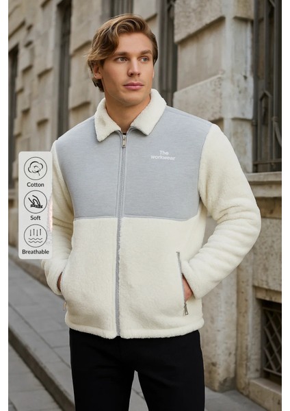 Erkek Kürklü Kışlık Gri Salaş Peluş Ceket