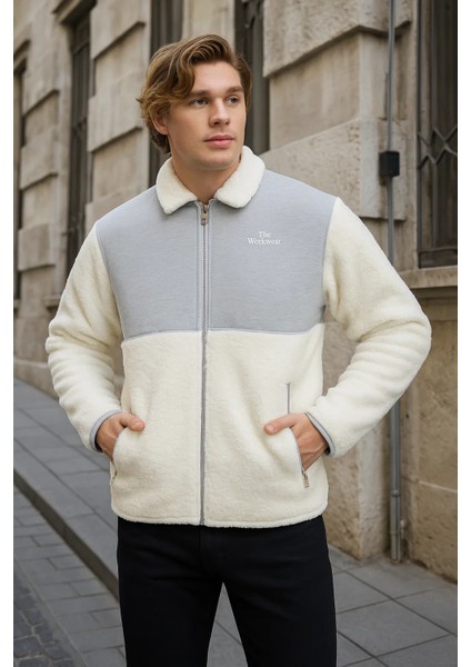 Erkek Kürklü Kışlık Gri Salaş Peluş Ceket modelleri