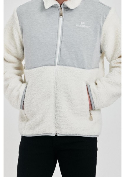 Erkek Kürklü Kışlık Gri Salaş Peluş Ceket