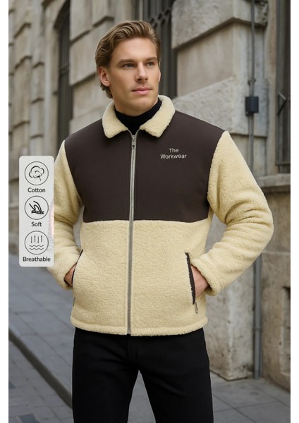 Erkek Kürklü Kışlık Sarı Salaş Peluş Ceket