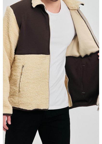 Erkek Kürklü Kışlık Sarı Salaş Peluş Ceket