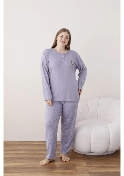 Kadın Pamuk'lu Düğme Yaka Raporlu Interlok Kışlık Battal Pijama Takımı 05113 - 1 Adet modelleri