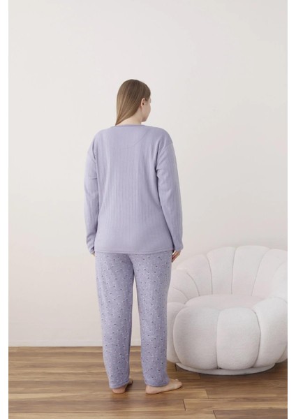 Kadın Pamuk'lu Düğme Yaka Raporlu Interlok Kışlık Battal Pijama Takımı 05113 - 1 Adet indirimleri