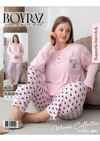 Kadın Pamuk'lu Düğme Yaka Raporlu Interlok Kışlık Battal Pijama Takımı 05151 - 1 Adet modelleri