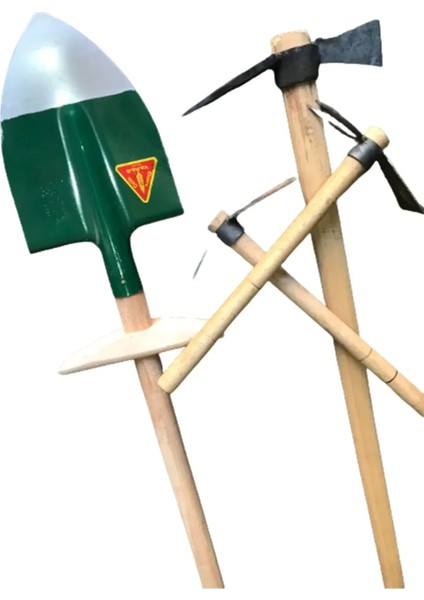 4'li Set Saplı Bahçe Kazması El Yapımı ve Saplı Bel Küreği Çelik ve Çapa