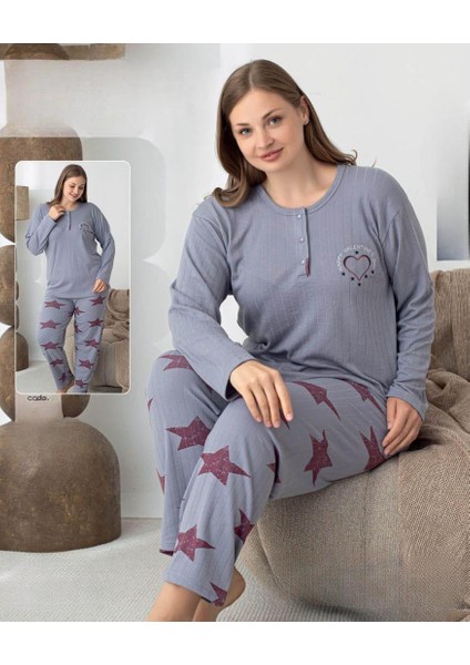 Kadın Pamuk'lu Düğme Yaka Raporlu Interlok Kışlık Battal Pijama Takımı 05144 - 1 Adet modelleri