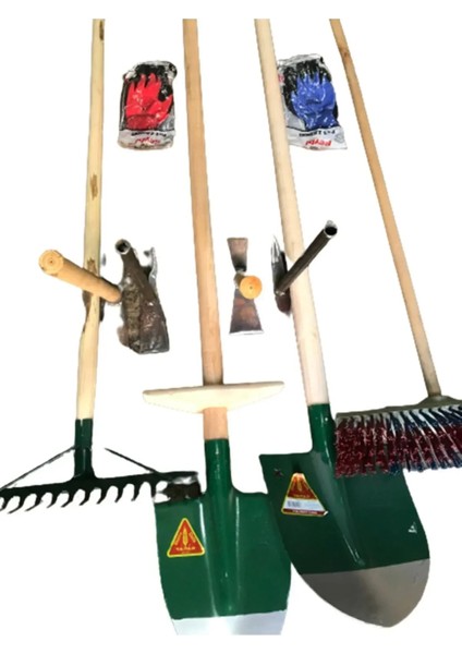 8'li Set Saplı Bel Küreği Saplı Kürek Saplı Tırmık ve Saplı Fırça 4 Adet Saplı Çapa ve Eldiven