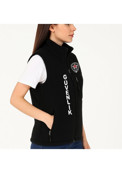 Kışlık Kadın Nakış İşlemeli 3 Cepli Önden Yazılı Polar Özel Güvenlik Yeleği modelleri