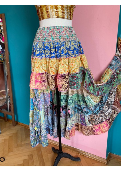 Ipek Patchwork Boho Fırfırlı Asimetrik Etek fırsatları