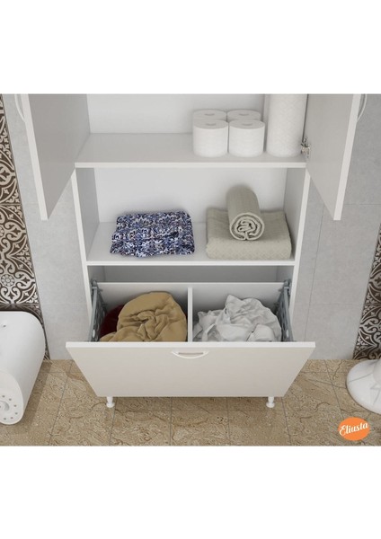 2 Kapaklı Sepetli ve Tek Gözlü Banyo Dolabı