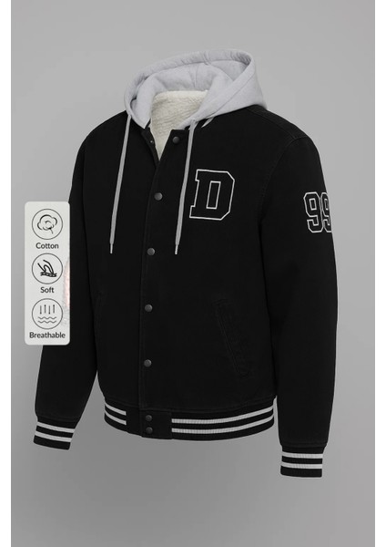 Erkek Oversize Kışlık Kalın Siyah Kot Kolej Mont