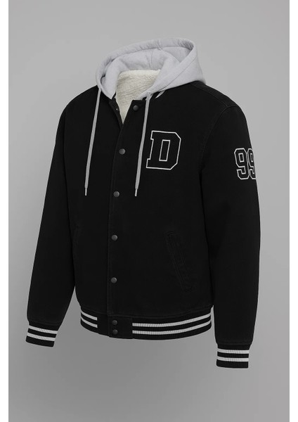 Erkek Oversize Kışlık Kalın Siyah Kot Kolej Mont