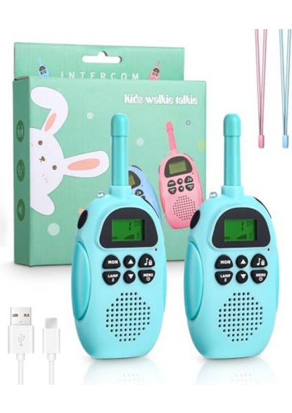 Çocuk Telsizi – Kids Walkie Talkie, Şarjlı, LCD Ekranlı, 2’li Set, Mavi