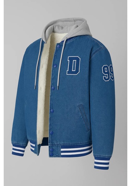 Erkek Oversize Kışlık Kalın Mavi Kot Kolej Mont modelleri