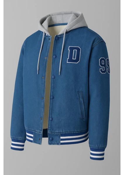 Erkek Oversize Kışlık Kalın Mavi Kot Kolej Mont fırsatları