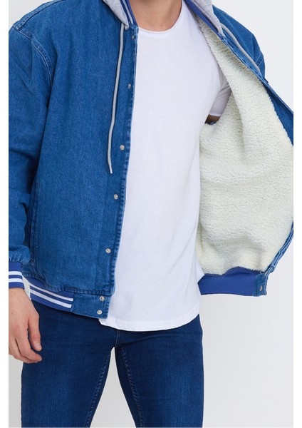 Erkek Oversize Kışlık Kalın Mavi Kot Kolej Mont indirimleri