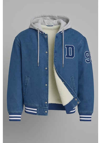 Erkek Oversize Kışlık Kalın Mavi Kot Kolej Mont