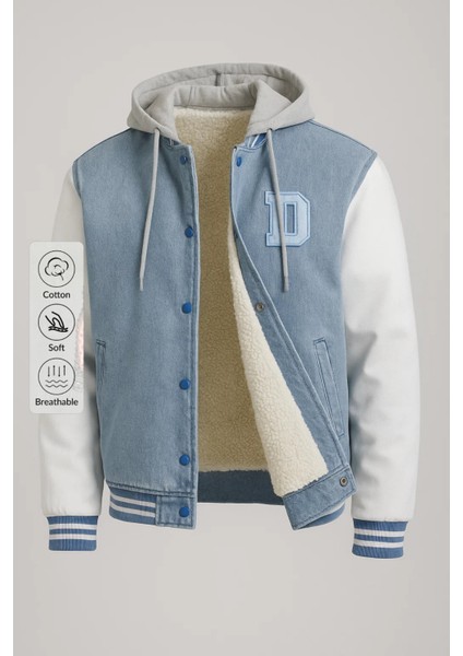 Erkek Oversize Kışlık Kalın Bmavi Kot Kolej Mont