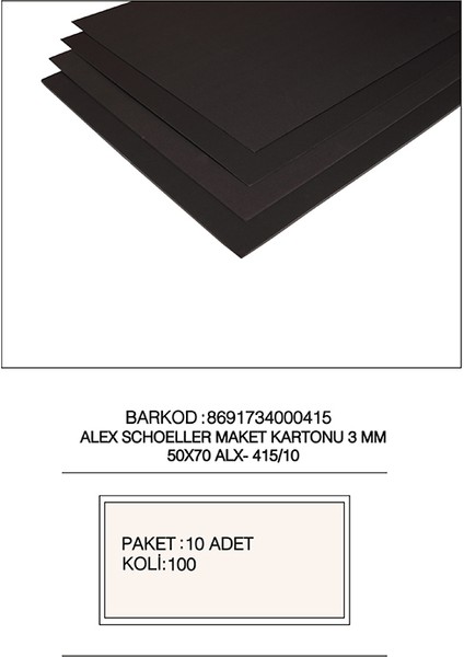 ALX-415 Maket Kartonu 50X70 10MM Siyah