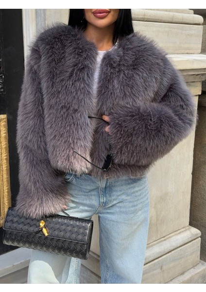 Kadın Suni Kürk Yumuşak Dokulu Crop Ceket