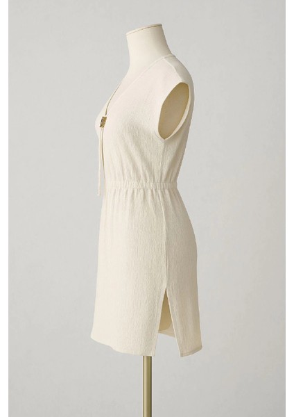 Kadın Beyaz Yanları Yırtmaçlı Tokalı V Yaka Mini Plaj Elbisesi fırsatları