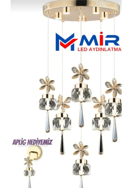 6'lı Yuvarlak Gold Kelebek LED Avize Kristal Ledli Modern Oturma Odası Büyük Salon Sarkıt