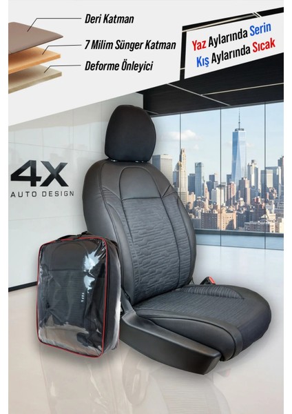 Seat Leon Sc Fr Uyumlu Oto Koltuk Kılıfı Deri, Kumaş Premium Siyah