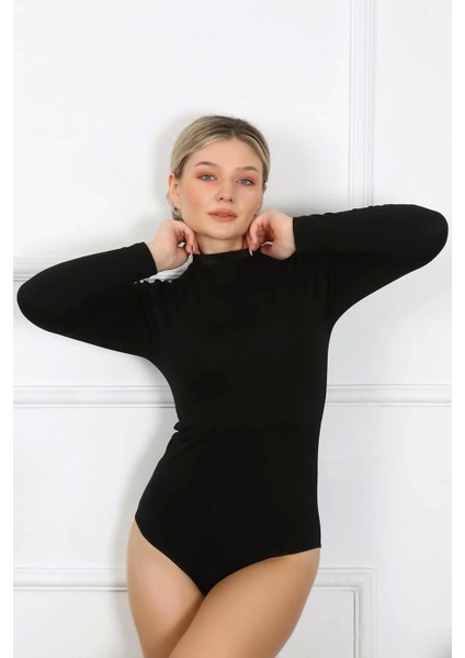 Bayan Uzun Kol Boğazlı Çıtçıtlı Body Siyah fiyatları