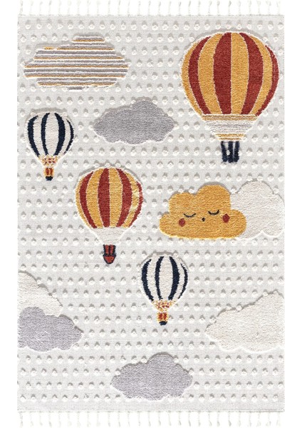 Yumuşak Bukleli Bebek Odası Çocuk Odası Genç Odası Dokuma Halı Turuncu Balonlu Bulutlu Halı 23