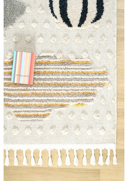 Yumuşak Bukleli Bebek Odası Çocuk Odası Genç Odası Dokuma Halı Turuncu Balonlu Bulutlu Halı 23