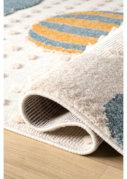 Yumuşak Bukleli Bebek Odası Çocuk Odası Genç Odası Dokuma Halı Mavi Balonlu Bulutlu Halı 22 fırsatları