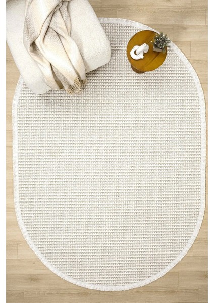 Oval Beyaz Bej Halı Modern Oturma Odası Salon Mutfak Koridor Antre Balkon Çocuk Odası Halısı 006